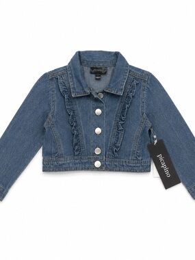 Picapino Girls' Blue Ruffle Cropped Denim Jacket
